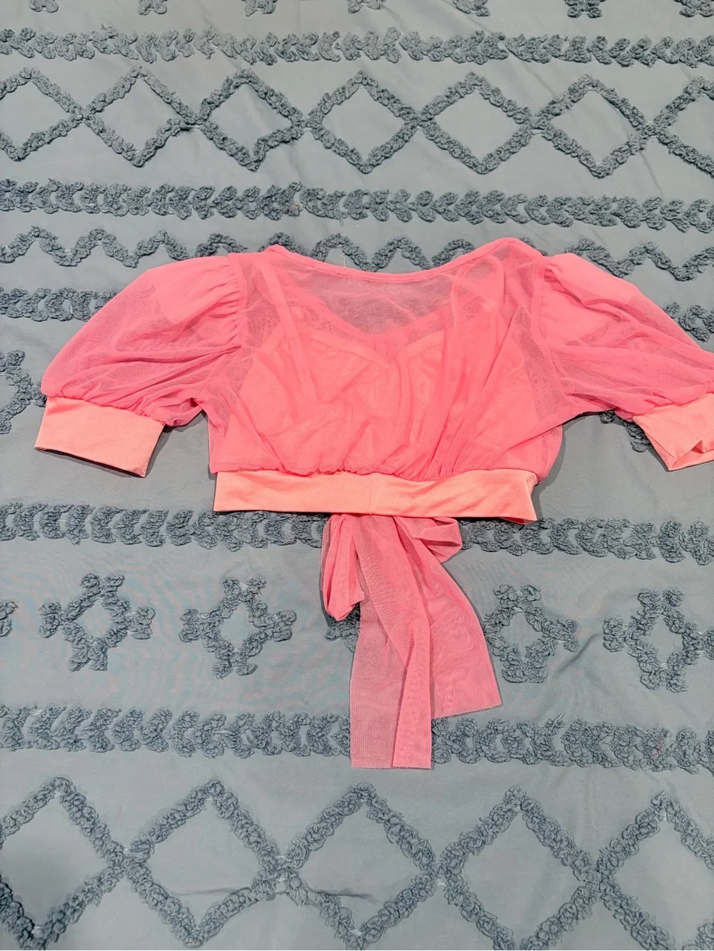 Kelle Pink Tie-Front Sheer Crop Top Child Large